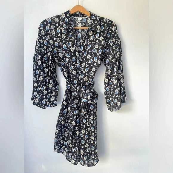 Veronica Beard Linen Dress Women’s 2 Samy Floral Print Tie Waist Mini Blue - Picture 3 of 9
